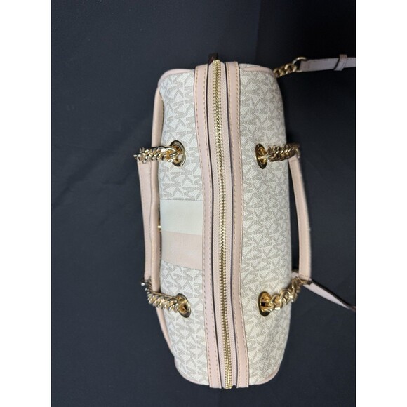 MICHAEL KORS BLAIRE VANILLA PINK LOGO GOLD CHAIN MED DUFFLE SATCHEL BAG *READ*** - Picture 2 of 13